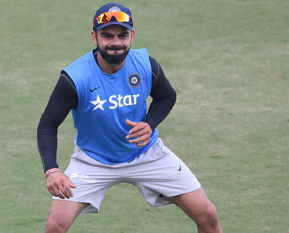 Indian team captain Virat Kohli during a practice session ahead of the 4th test match against England in Mumbai on Wednesday. PTI Photo