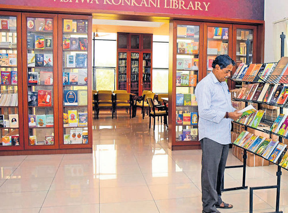 extensive The library at the World Konkani Centre in Mangaluru. DH Photo By Govindaraj Jawali