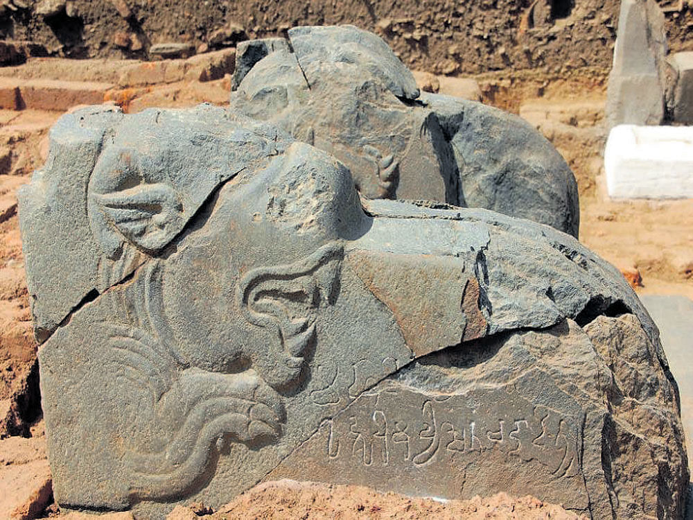 The Kannada inscription excavated at the Pranaveshwara temple complex at Talagunda near Shiralakoppa in Shikaripur taluk of Shivamogga district.
