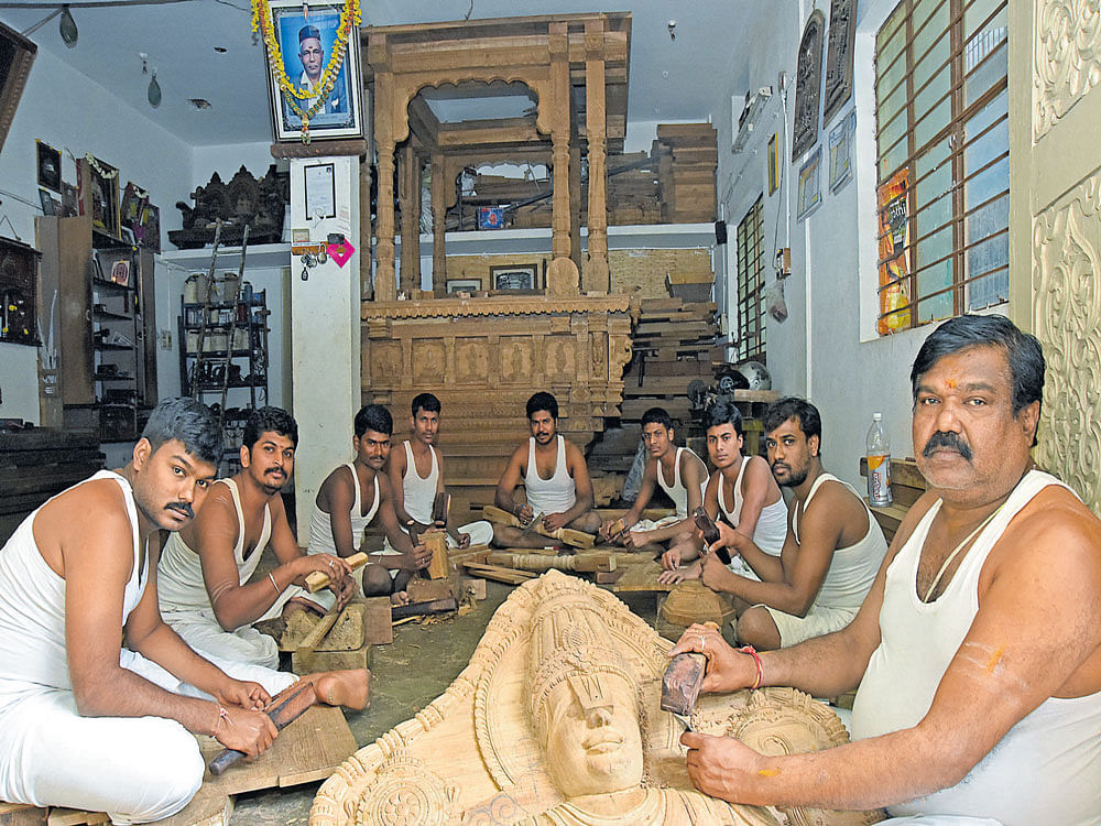 carrying on a tradition Basavaraj S Badiger (extreme right) & his team at Kamala-Shankara Gurukula in Bengaluru.