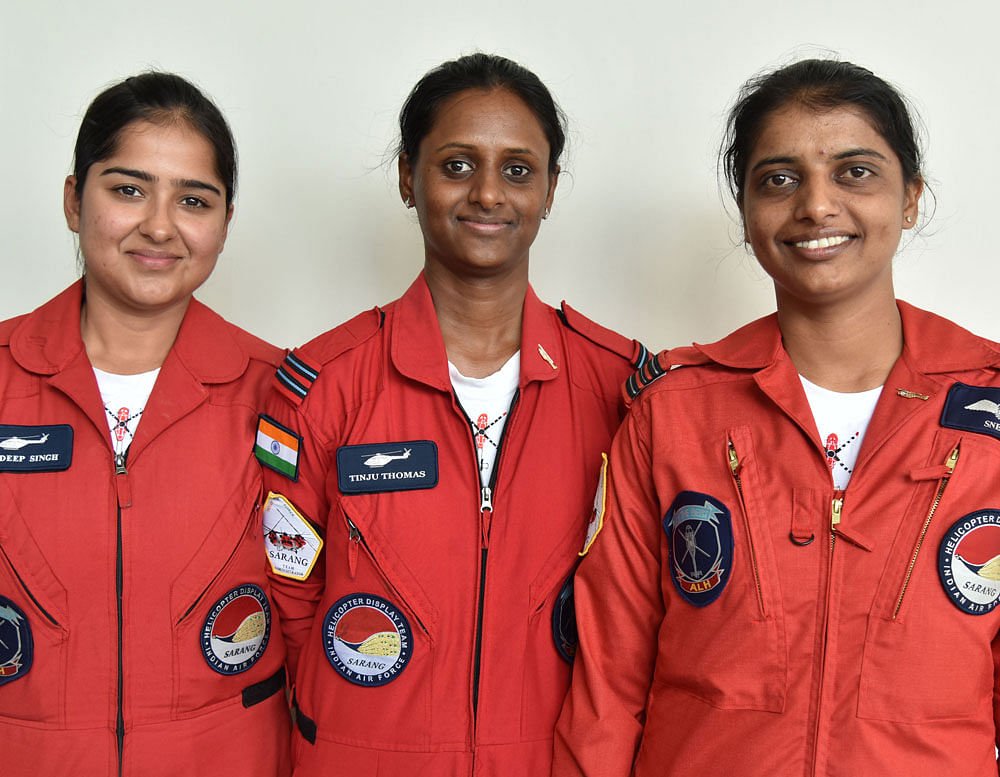 The women members of Sarang (from left) Sandeep Singh, Tinju Thomas and Sneha Kulkarni. DH photo