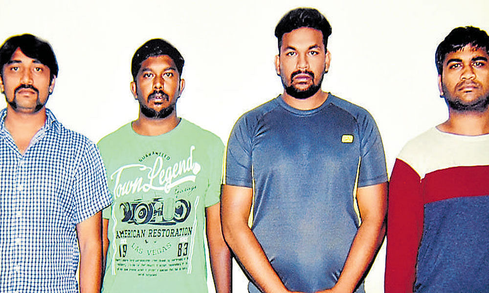 The arrested - Mohan Kumar alias 'Double Meter' Mohan,  Nagaraj alias Wilson Garden Naga, Raju and Basavaraju.