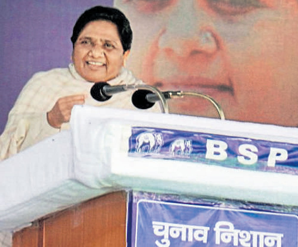 BSP supremo Mayawati addresses a rally on Saturday.  PTI photo