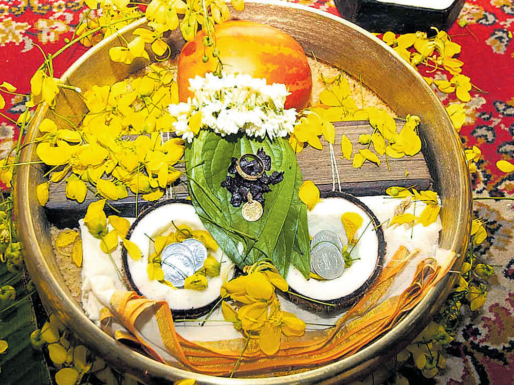 Auspicious items laid out to bring in prosperity and good luck. DH&#8200;PHOTO
