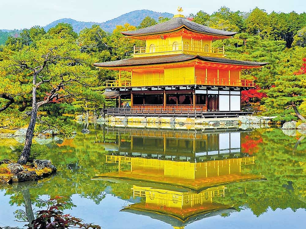 The Golden Pavilion, a Buddhist temple in Kyoto, Japan.