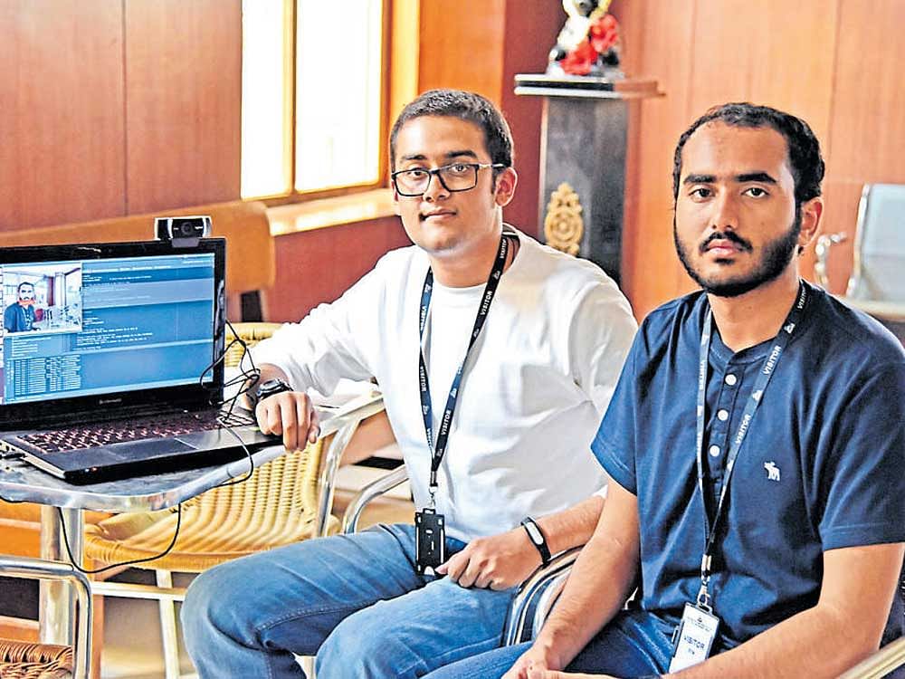 Engineering students, Subramanya Jois S P (left) and Suchith Suresh, who have developed the face recognition software. DH PHOTO