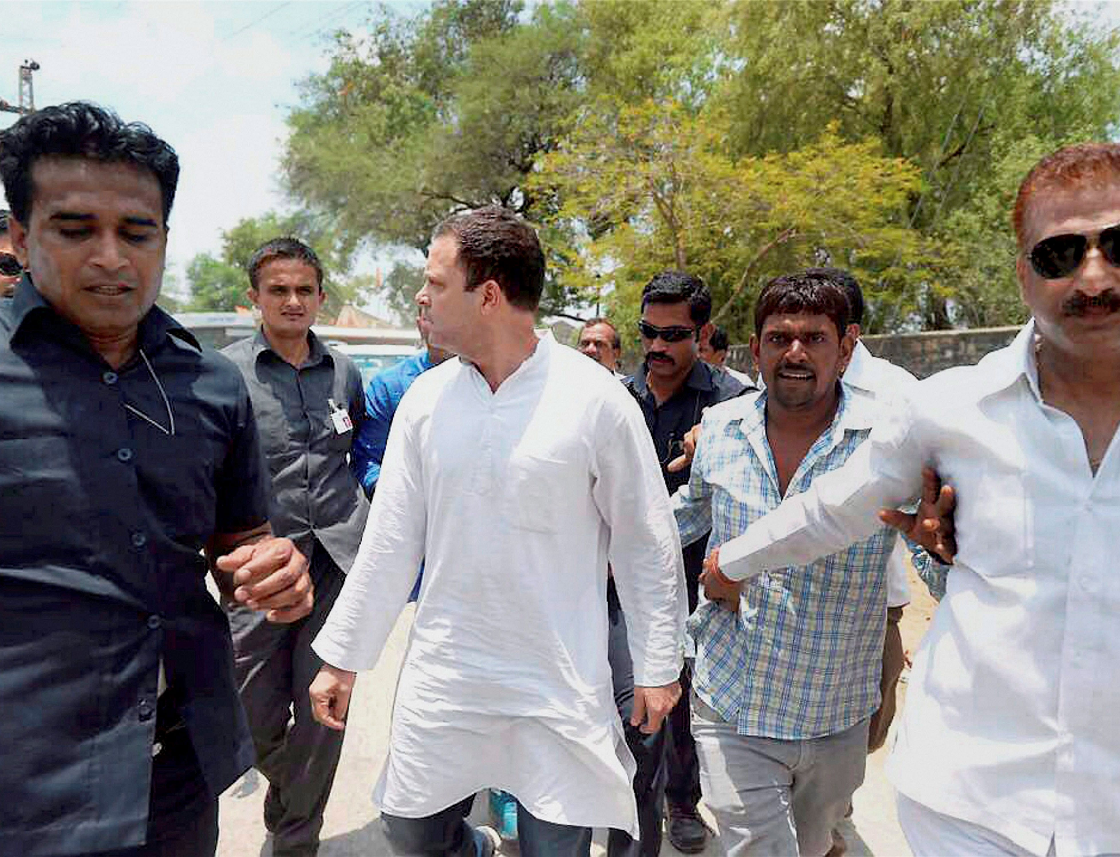 Congress Vice President Rahul Gandhi on his way to Mandsaur from Neemuch to meet the family members of the farmers killed in police firing, on Thursday. PTI Photo