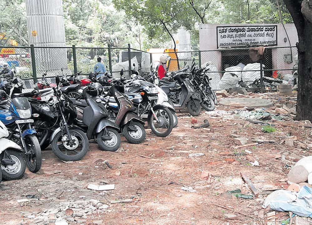 Bikes parked at the garbage sorting centre run by the BBMP, near the Vijayanagar Metro station.