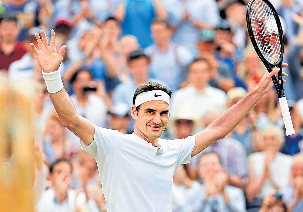 master class: Switzerland's Roger Federer celebrates his win over Bulgaria's Grigor Dimitrov on Monday. reuters
