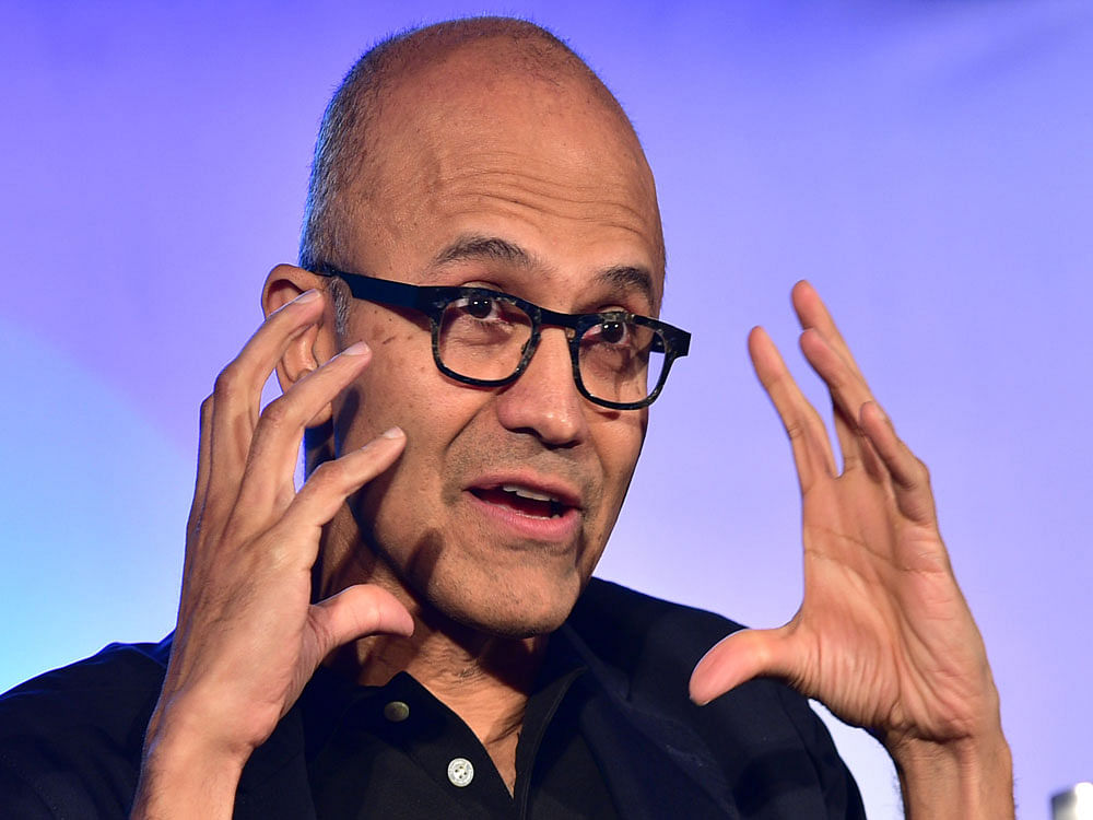 Microsoft is not only building IT solutions solely to support conspicuous consumption, it is also working to make a positive impact in the world, Indian American CEO Satya Nadella has said. DH Photo