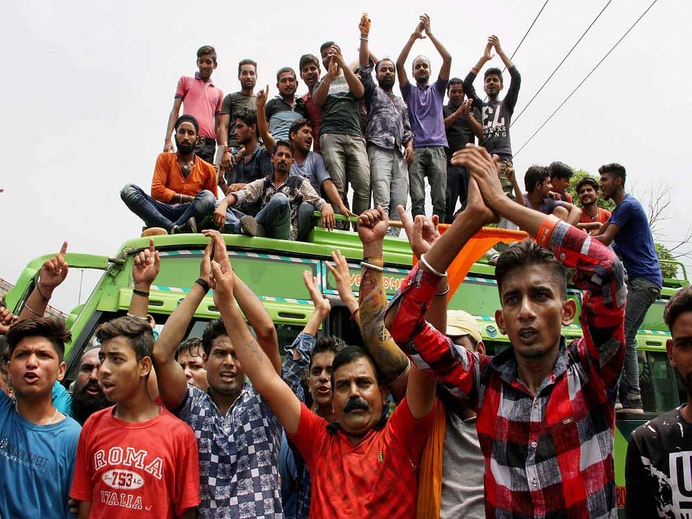 The Lahore-Delhi Sada-e- Sarhad bus was diverted today due to a demonstration by Hindutva outfits, including the Shiv Sena, against the terror attack on Amarnath pilgrims in Kashmir. AP, PTI Photo