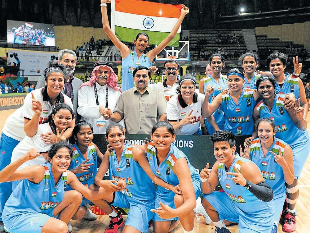 Jubilant: Indian women's team after beating Kazakhstan in the Division 'B' final on Saturday. DH Photo/ Srikanta Sharma R