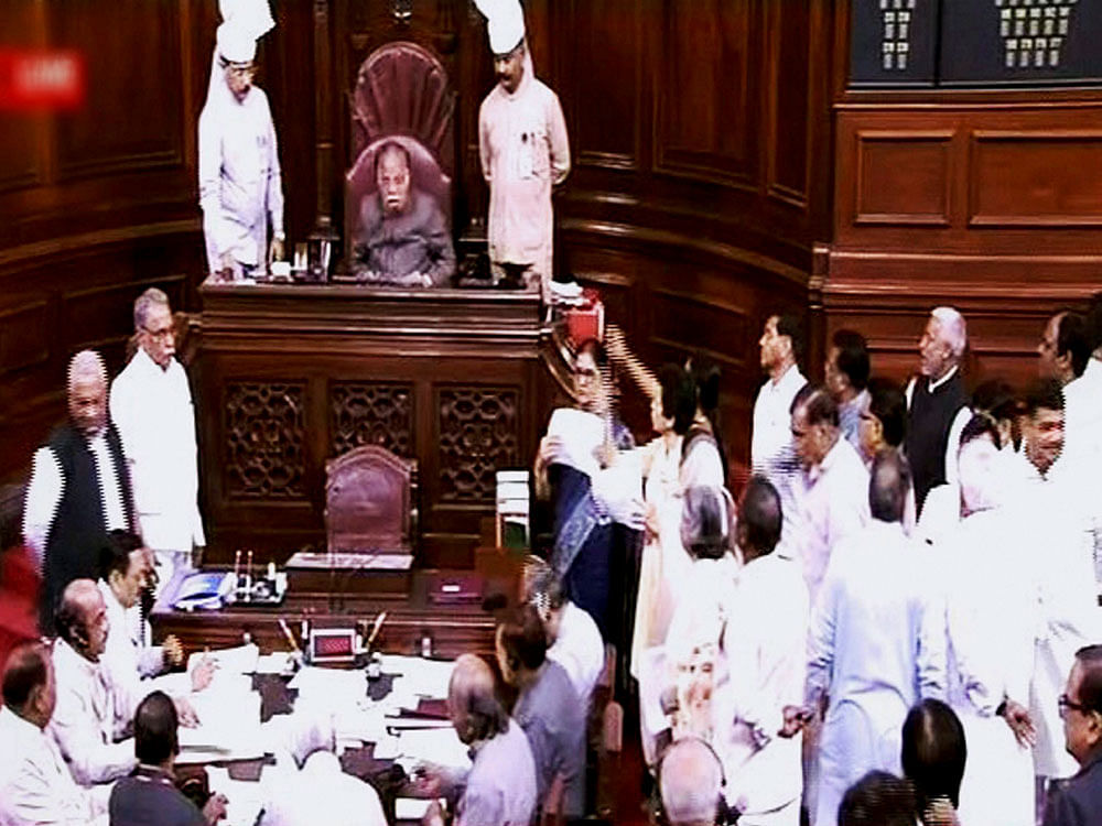 Opposition members disrupted the Question Hour, arguing that None Of The Above (NOTA) option could not be introduced in the election to the Upper House without an amendment to the Constitution.  PTI file image