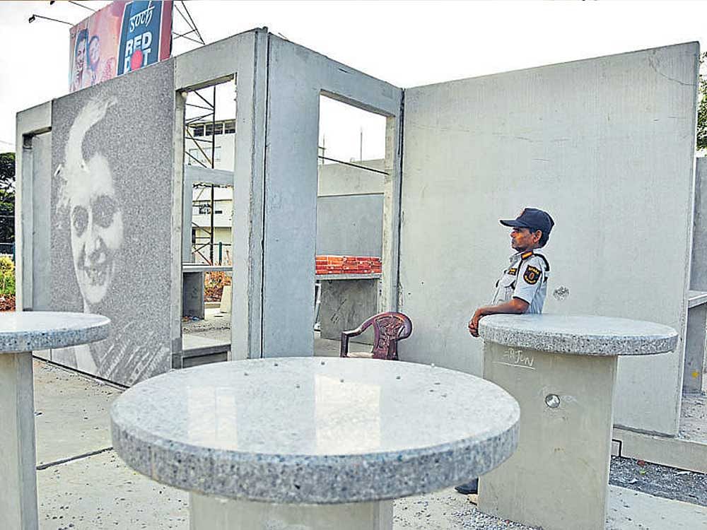 The Indira Canteen being built in Jayamahal ward near  Cantonment railway station in Bengaluru.  DH PHOTO/ B K Janardhan