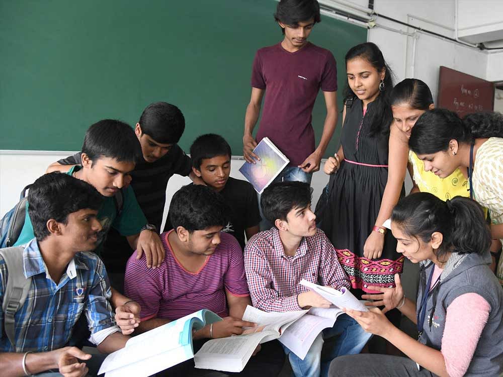 Students are in group study session at Jyoti Keendreeya Vidyalaya. Photo Srikanta Sharma R.