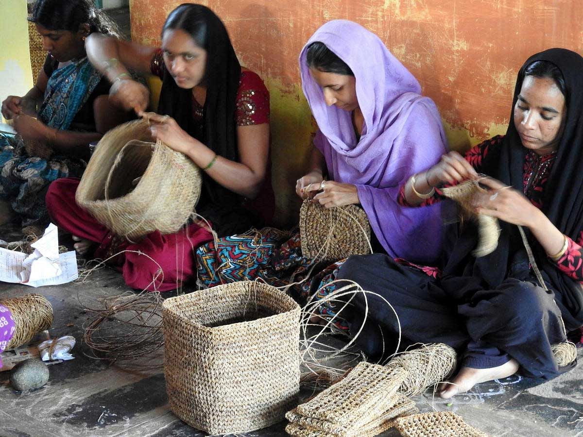 Eco-Friendly Initiative Women at Kishkinda Trust in Anegundi village near Hampi create various products from banana fibre