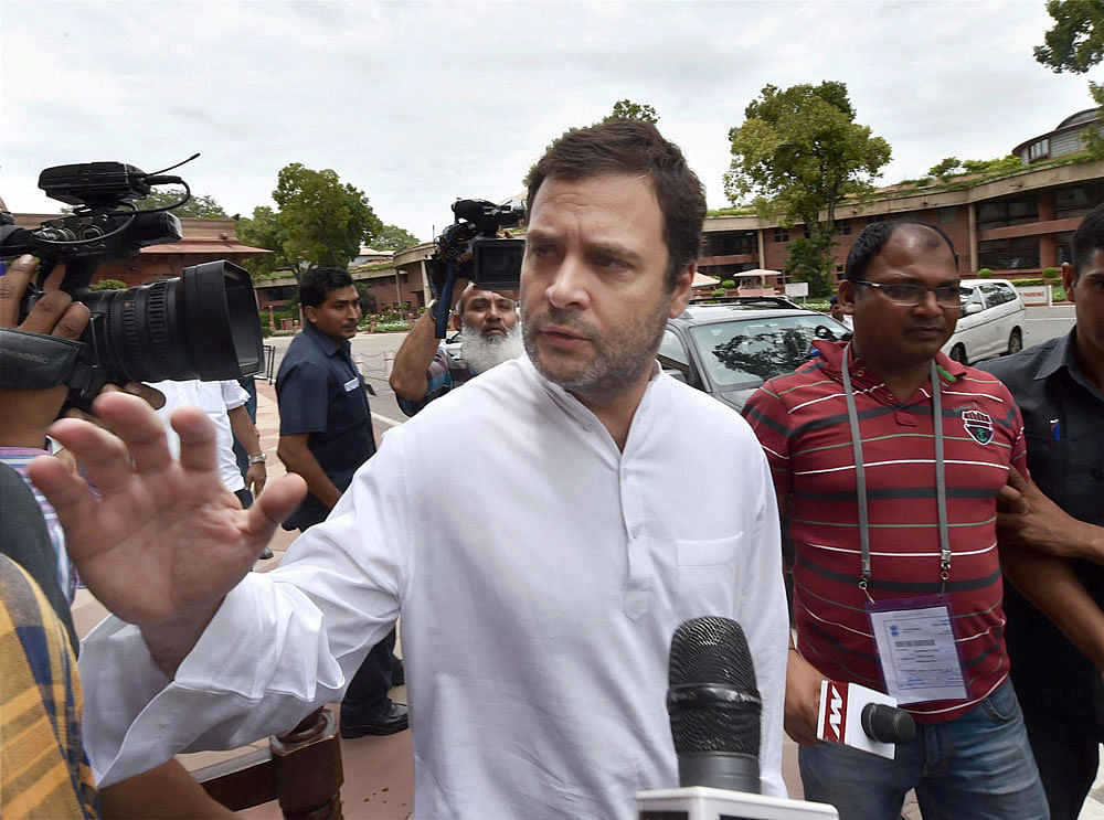Rahul Gandhi took jabs at the Modi government, saying their poll promises were 'hollow' and 'false'. PTI file photo.