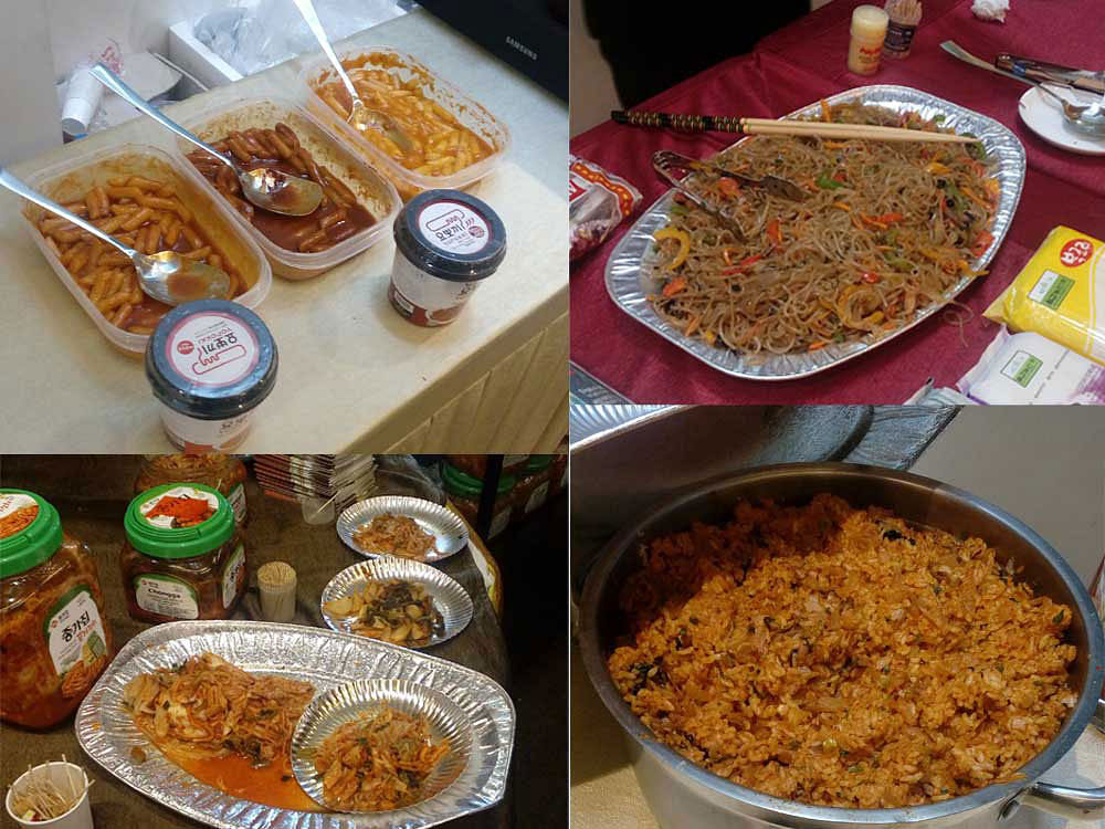 Rice Cake, Kimchijeon, Zaru Soba, Japchae served in the Korean food Exhibition