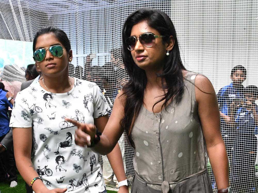 Captain of the Indian Women's cricket team Mithali Dorai Raj after inauguration of KIOC academy at RBNMS ground in Bengaluru on Sunday. Also seen Indian womens cricket palyer Veda Krishnamurthy
