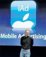 Apple CEO Steve Jobs announcing the launch of iAd, during an Apple special event on Thursday in California. AFP