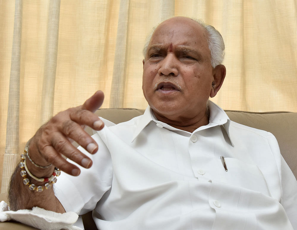 Yeddyurappa demanded Siddaramaiah's resignation taking moral responsibility for 'destruction of evidence' in connection with the case. In picture: Karnataka BJP President B S Yeddyurappa. Photo credit: DH