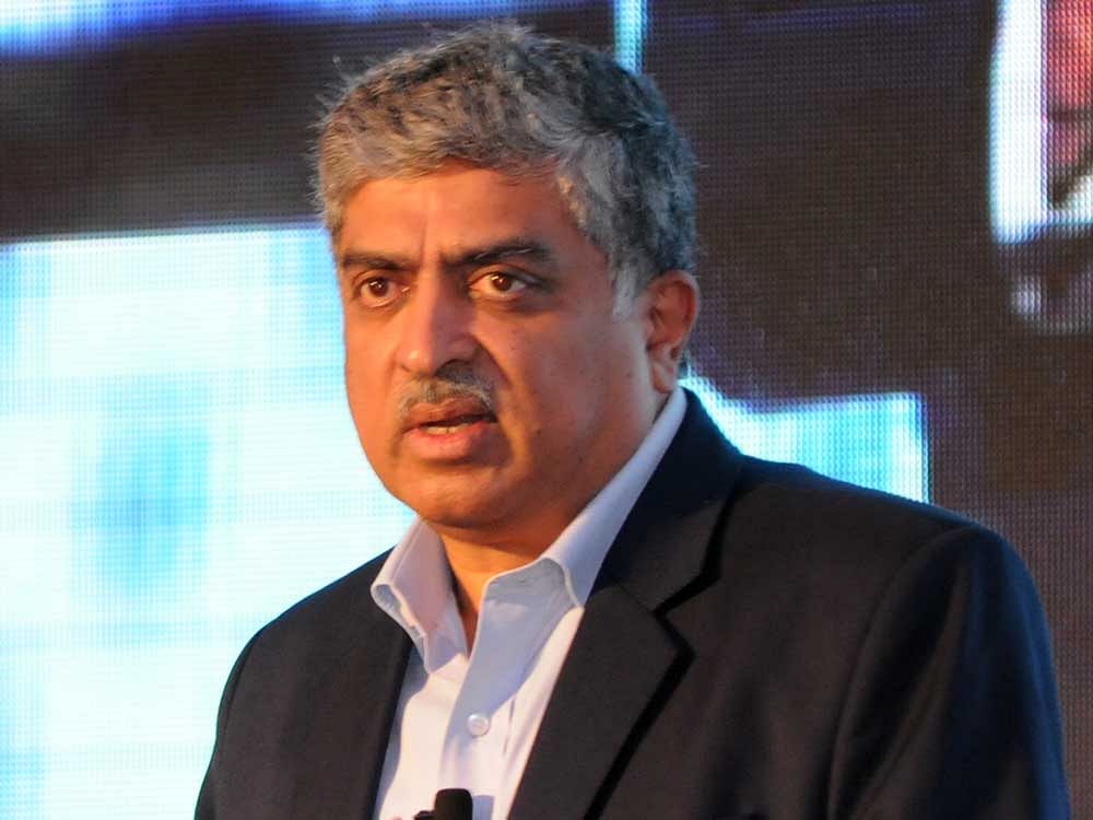 Nilekani, along with six other engineers, founded Infosys in 1981. Set up with an initial capital of USD 250, the company today has grown to be over USD 10 billion in revenues and has over two lakh employees. Photo credit: DH Photo.