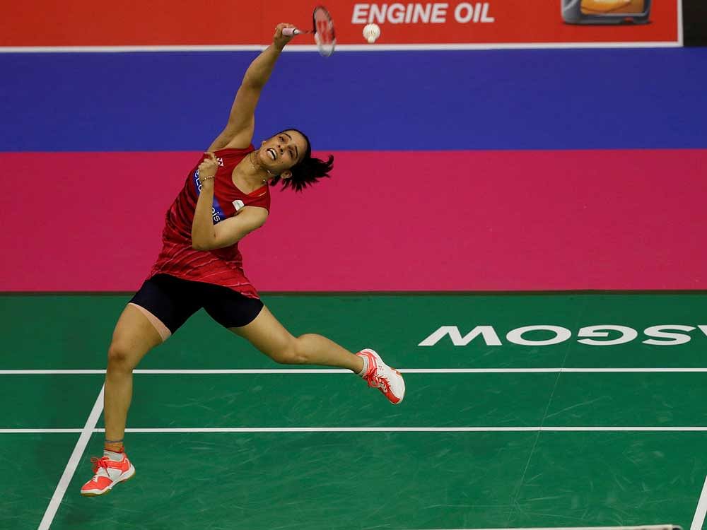 India's Saina Nehwal in action against Scotland's Kirsty Gilmour. Reuters photo