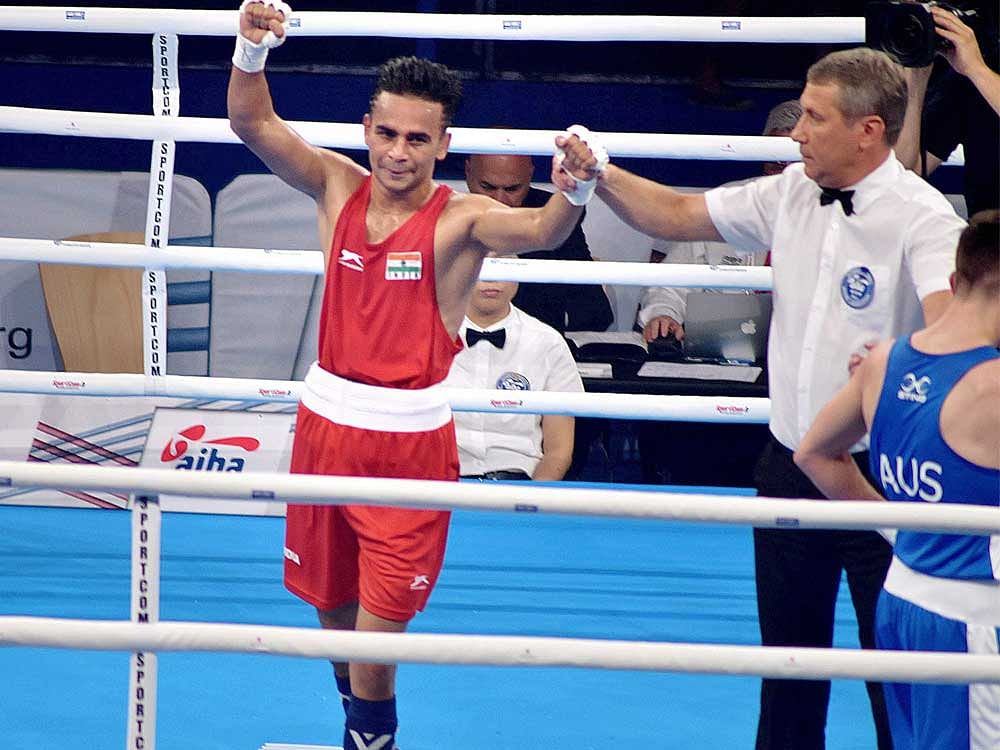 While Amit stunned seventh seed Carlos Quipo of Ecuador, Gaurav got the better of Ukrainian Mykola Butsenko in a pre- quarterfinal bout. PTI Photo