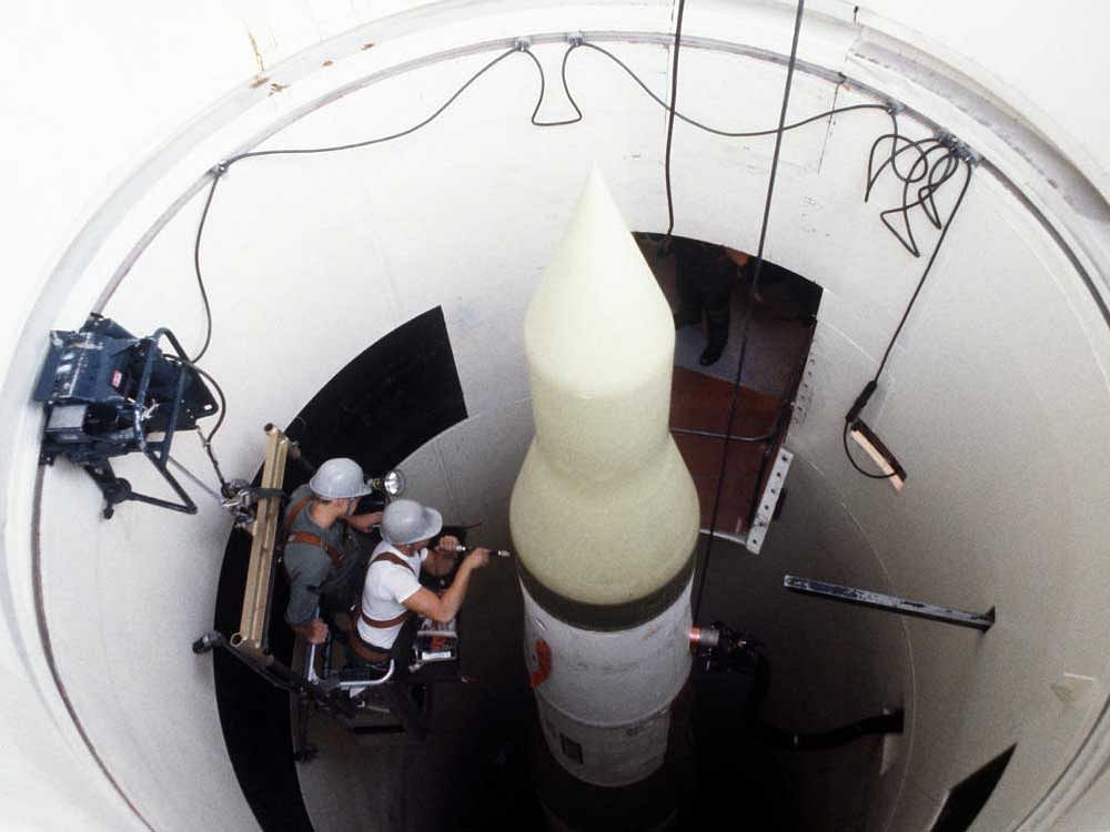 A US Minuteman II missile being worked on, in its underground silo launch facility. The Pentagon announced replacements for 400 ageing Minuteman intercontinental ballistic missiles, at a cost of roughly $100 billion.