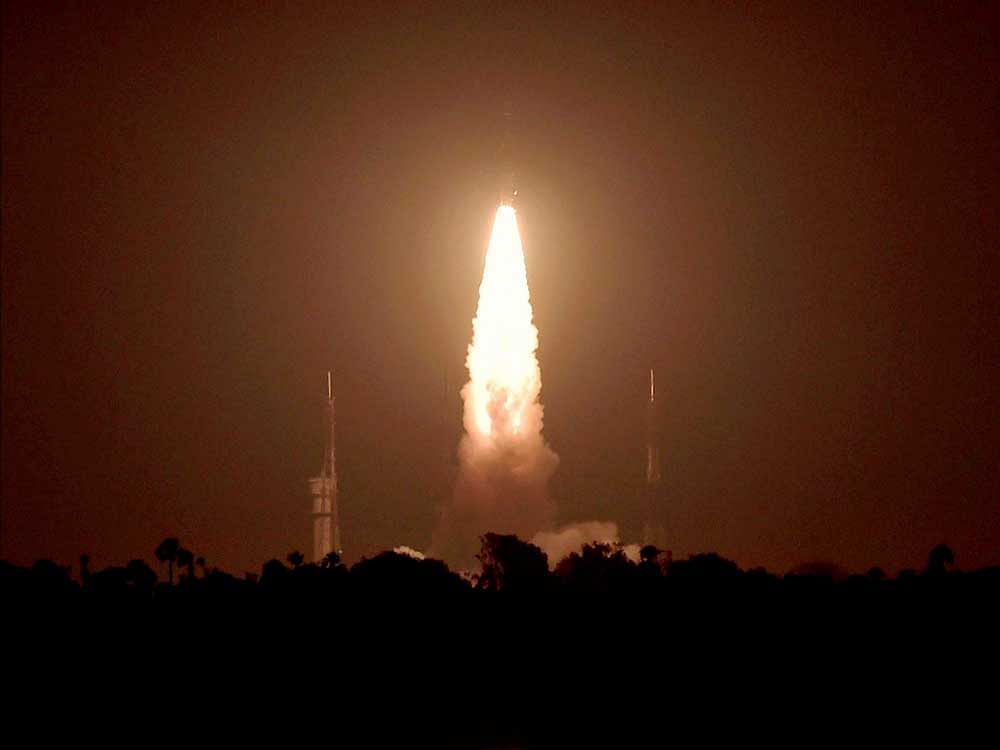 Indian Space Research Organisation navigation satellite IRNSS-1H being launched from Sriharikota on Thursday. PTI Photo