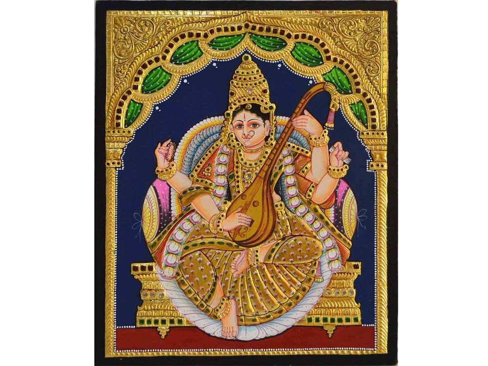 Goddess Saraswati - Tanjore Painting