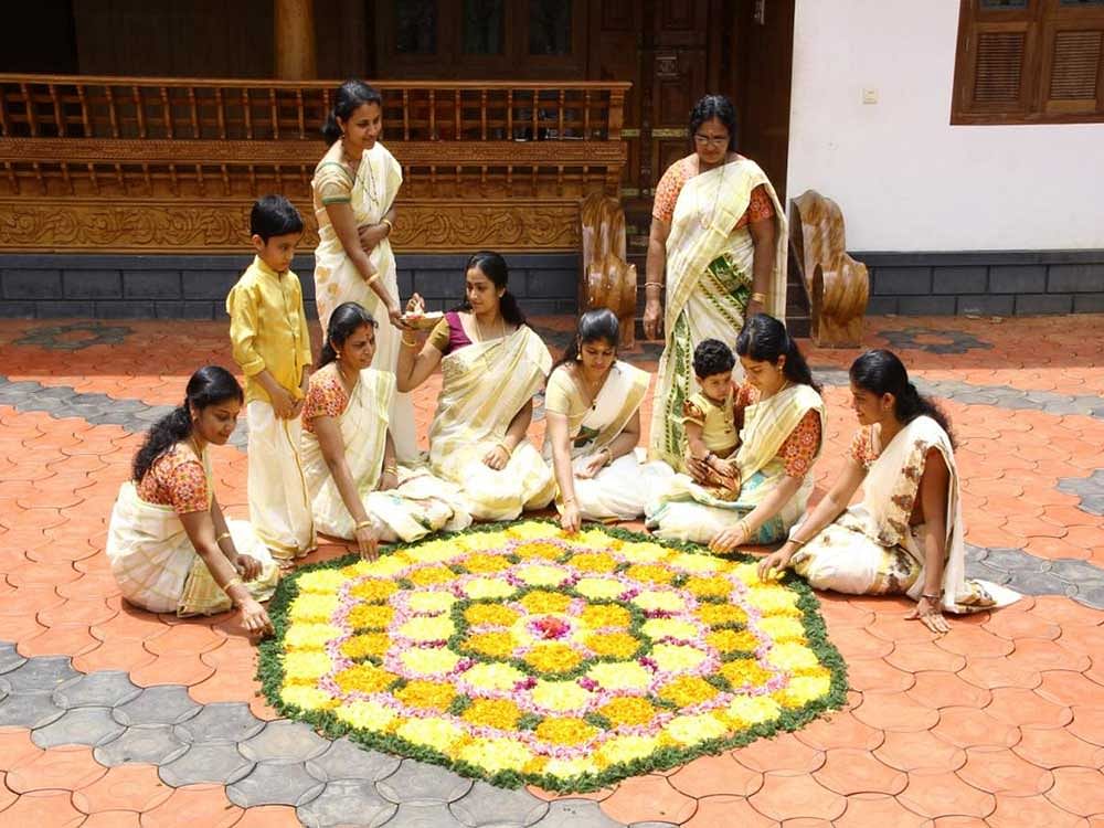 The 'pookalam' or flower carpet is an integral part of the celebrations.