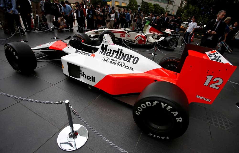 The 1988 McLaren Honda MP4/4 F1 car is displayed at Honda's headquarters in Tokyo May 16, 2013. Reuters file photo.