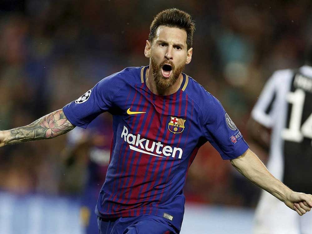 MAGICIAN: Barcelona's Lionel Messi celebrates after scoring against Juventus in their Champions League opener on Tuesday. ap/pti