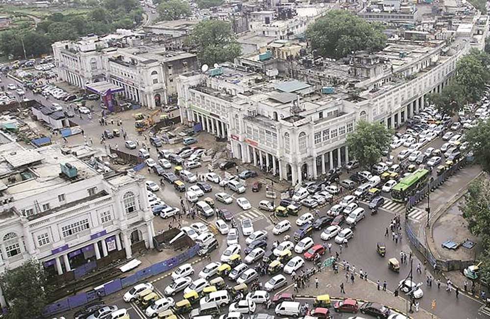 Delhi's Connaught Place is the world's tenth most expensive office location with an annual prime rent of USD 111 per sq ft.  Image courtesy: Wikipaedia