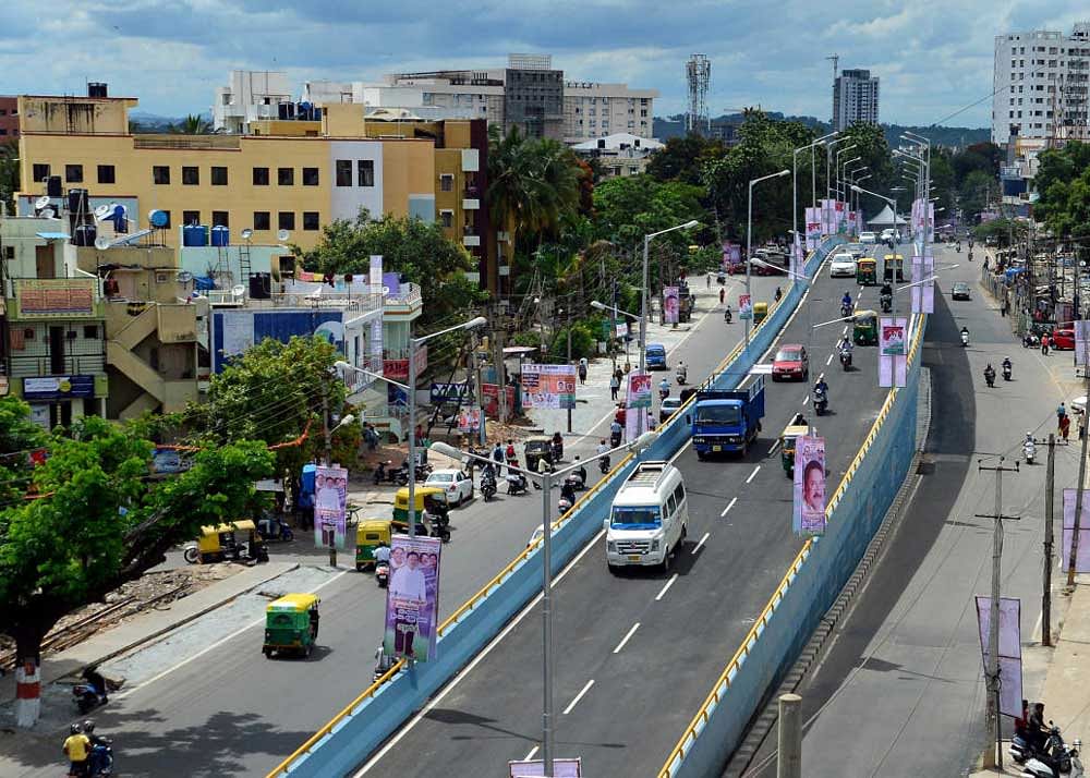 The flyover at KEB Circle which was inaugurated on Saturday. It is part of the signal-free corridor on the outer ring road, linking Mysuru Road and Silk Board Junction. dh photo