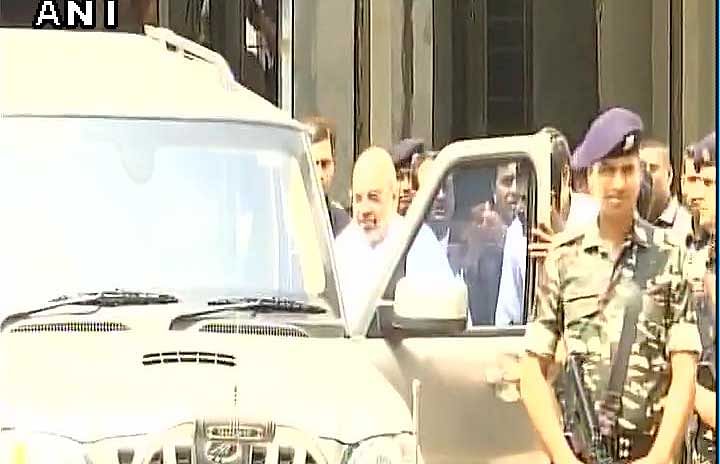 BJP president Amit Shah today appeared before a special SIT court here as a defence witness for former BJP Gujarat minister Maya Kodnani in the 2002 Naroda Gam riot case. Shah's deposition started before Judge P B Desai who had last Tuesday summoned him in response to an application filed by Kodnani. ANI picture