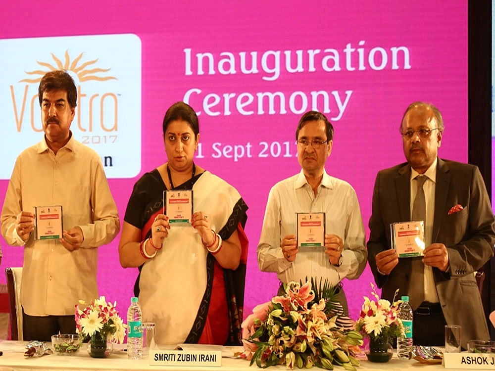 Union Minister of Textiles, Smriti Zubin Irani said that textile industry in the country is growing exponentially with the Foreign Direct Investment (FDI) which has tripled in 3 years. DH Photo