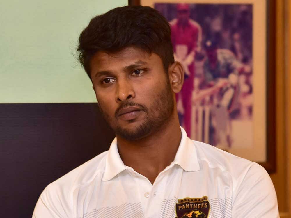 Belagavi Panthers team player K Gautham seen during the KPL tournament press conference at KSCA in Bengaluru on Monday. DH
