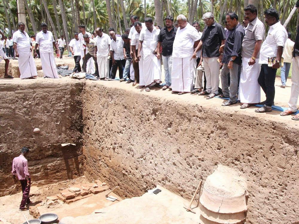 One of the excavated sites at Keezhadi in Tamil Nadu