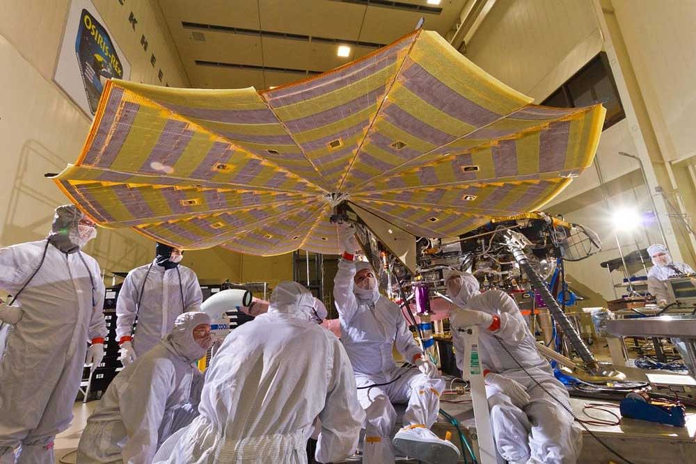 Engineers and technicians at Lockheed Martin Space Systems in Denver, testing the deployment of solar arrays on the InSight lander in 2015. Photo credit: NASA/JPL-Caltech/Lockheed Martin via NYT. Insight Mission, Mars.