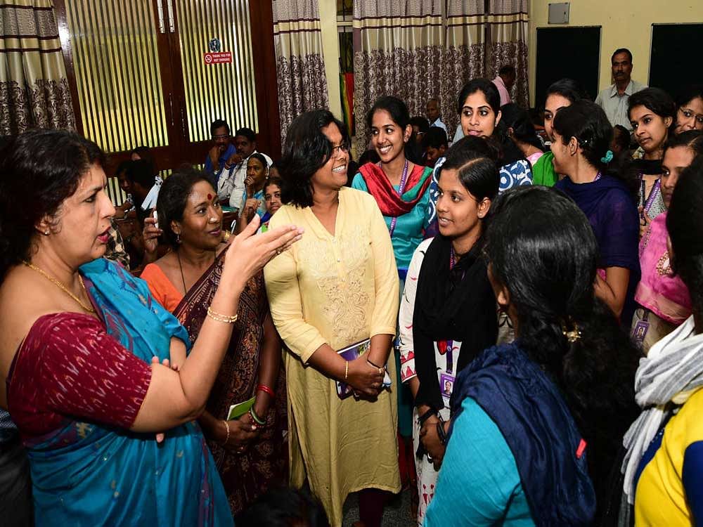 Chairperson of the Karnataka State Commission for the Protection of Child Rights Kripa Amar Alva at a discussion  on child marriages in the city on Monday. dh photo
