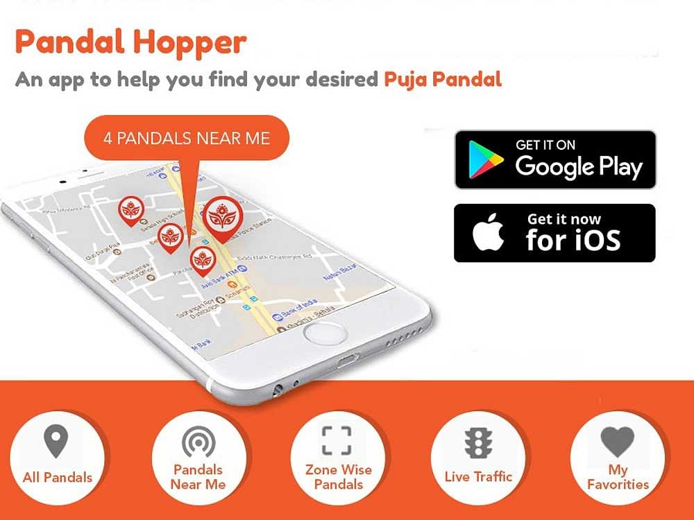 The app 'Pandal Hopper', available on android and Apple phones, provides details of all major pandals in the city. Image Courtesy: Twitter