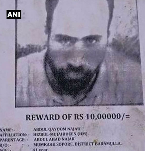 The tip-off about Qayoom Najar, the longest surviving militant in Kashmir, crossing over the LoC from Pakistan-occupied-Kashmir (PoK) was 'leaked' to Indian security agencies from across the border by the slain commander's rivals in Hizb-ul-Mujahideen. Picture courtesy ANI