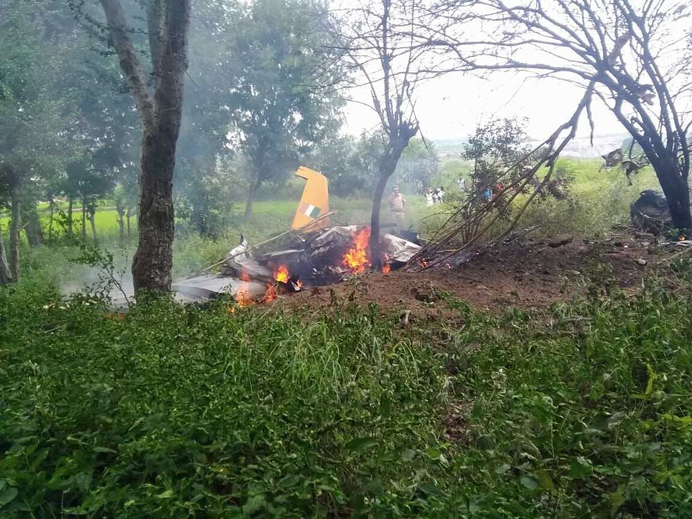 According to a defence release, the Kiran aircraft which got airborne from Hakimpet for a routine training mission with a trainee Flight cadet crashed. DH Photo