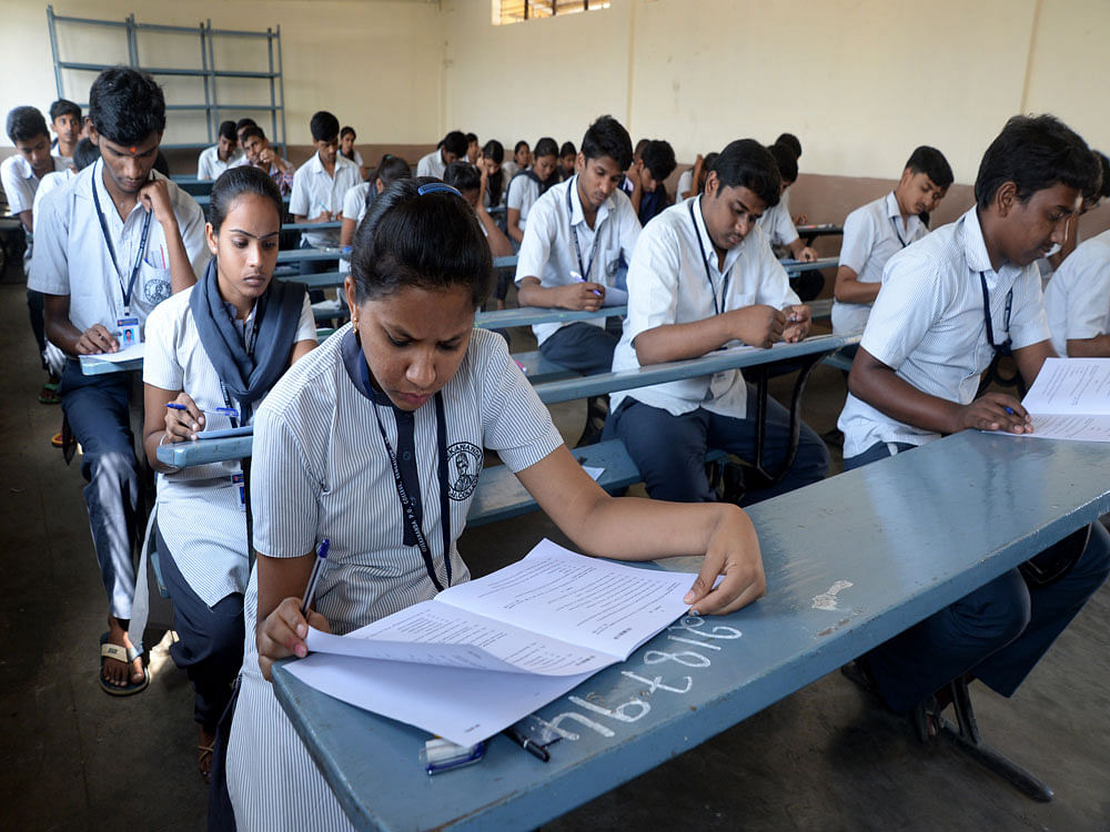 About 15 lakh students appear for the SSLC and PU exams every year. DH File photo
