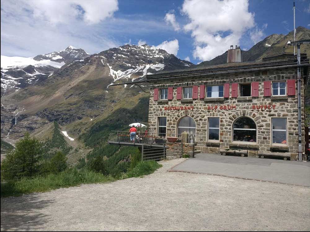 Taking the Glacier Express means seeing fantastic views of  glaciers, passing small lakes, and crossing a viaduct more than 100 years old; (top) the iconic hotel Waldhaus in Sils-Maria.