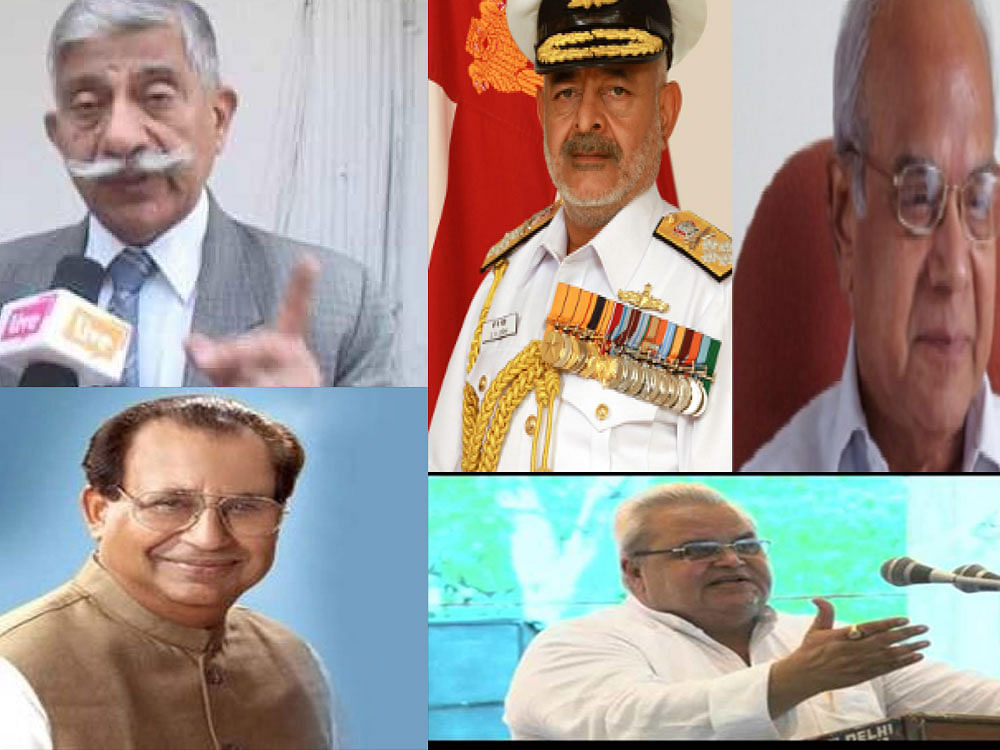 (Clockwise) Brig B D Mishra, Admiral D K Joshi, Banwarilal Purohit, Jagdish Mukhi, Satya Pal Malik