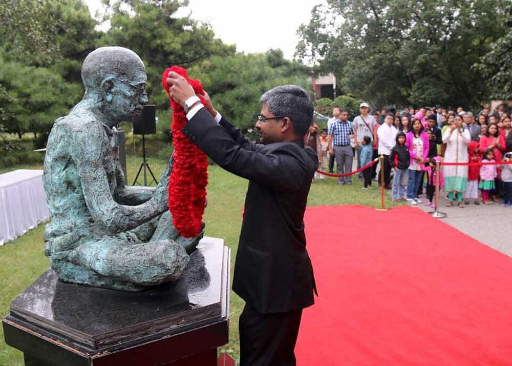 Indian embassy in Beijing and Indian community in China celebrates 148th birth anniversary of Mahatma Gandhi at Chaoyang Park. Image courtesy: Twitter/India in China