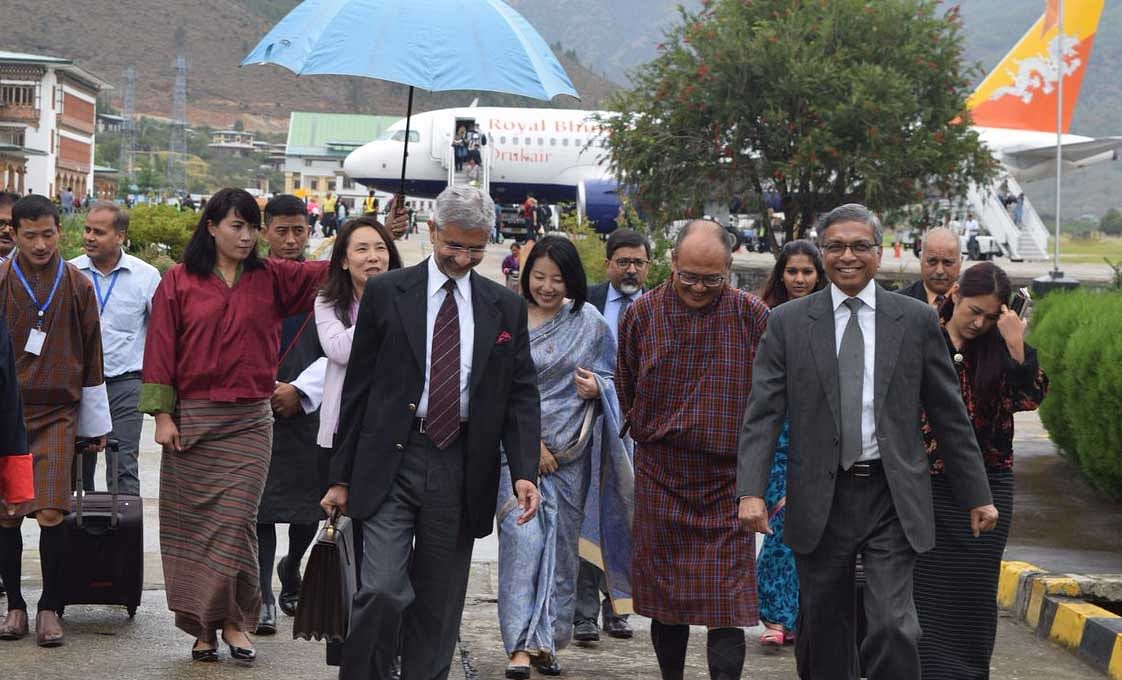 Foreign Secretary S Jaishankar on Monday reached Thimphu, amidst reports about Chinese People's Liberation Army deploying more troops near India-Bhutan-China trijunction boundary point weeks after the stand-off in Doklam Plateau ended. Picture courtesy Twitter